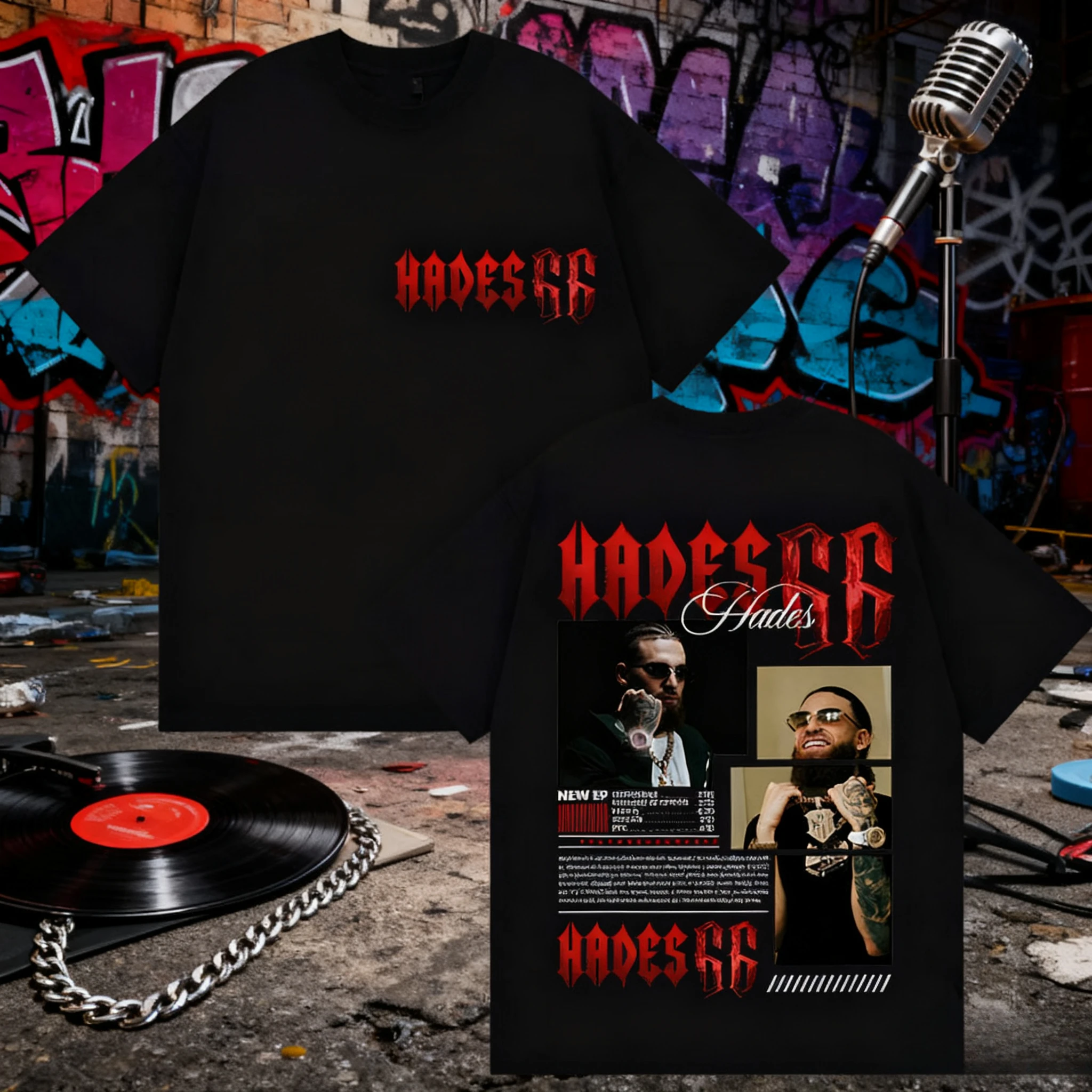 

2025 Summer Rapper Hades66 Tour Concert Album Flat T-shirt Men's Hip-hop Retro Rock Cotton Short-sleeved Loose Casual Shirt