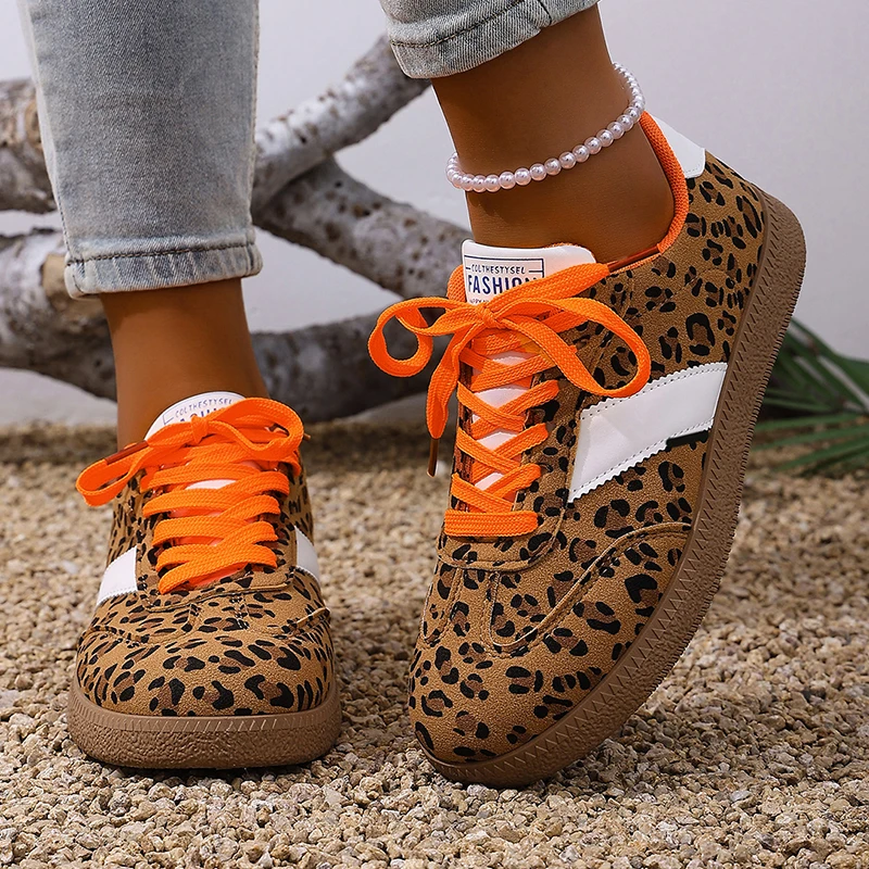 

Fashion Leopard Print Platform Sneakers Women 2026 Spring Faux Suede Casual Flat Shoes Woman Non Slip Thick Sole Sport Shoes