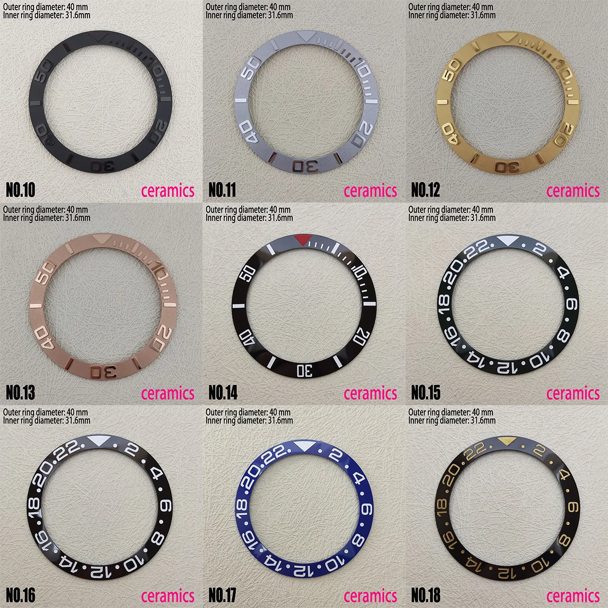 40 мм, керамическое кольцо для часов, внешнее кольцо для фотографий, аксессуары для часов, внешний диаметр 40 мм, внутренний диаметр 31,6 мм
