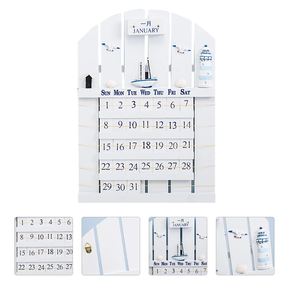 

1pc Wooden Perpetual Calendar Mediterranean Style Home Decor Wall Calendar Creative Date Reminder Household Adornment