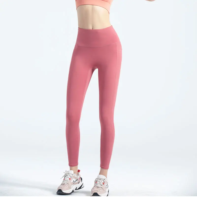 

No embarrassment line Fitness High waist hip Lift sports leggings Peach hip nylon nude yoga pants for women free by post