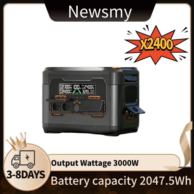 Newsmy X2400 Stazione di Alimentazione Portatile 3000W 2047.5Wh | Uscita 230V | Generatore Solare MPPT da 1200W | UPS | WiFi e Bluetooth | PD100W per Casa, Campeggio e Camper