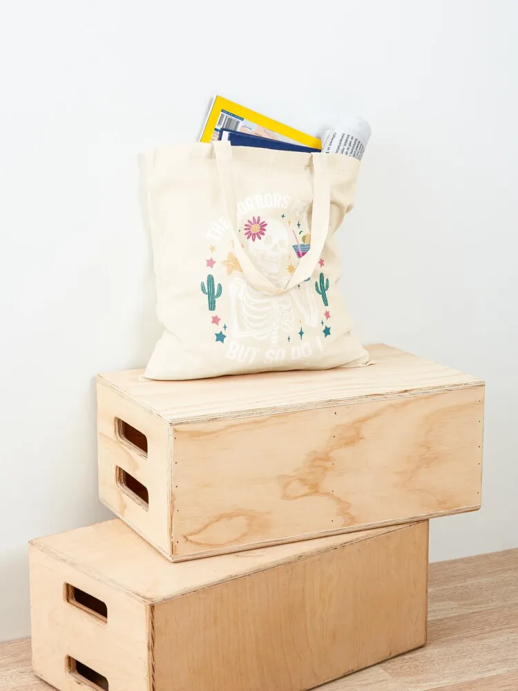 The Horrors Persist But So Do I Skeleton Halloween Tote Bag Custom bag sacs de shopping tote bags aesthetic