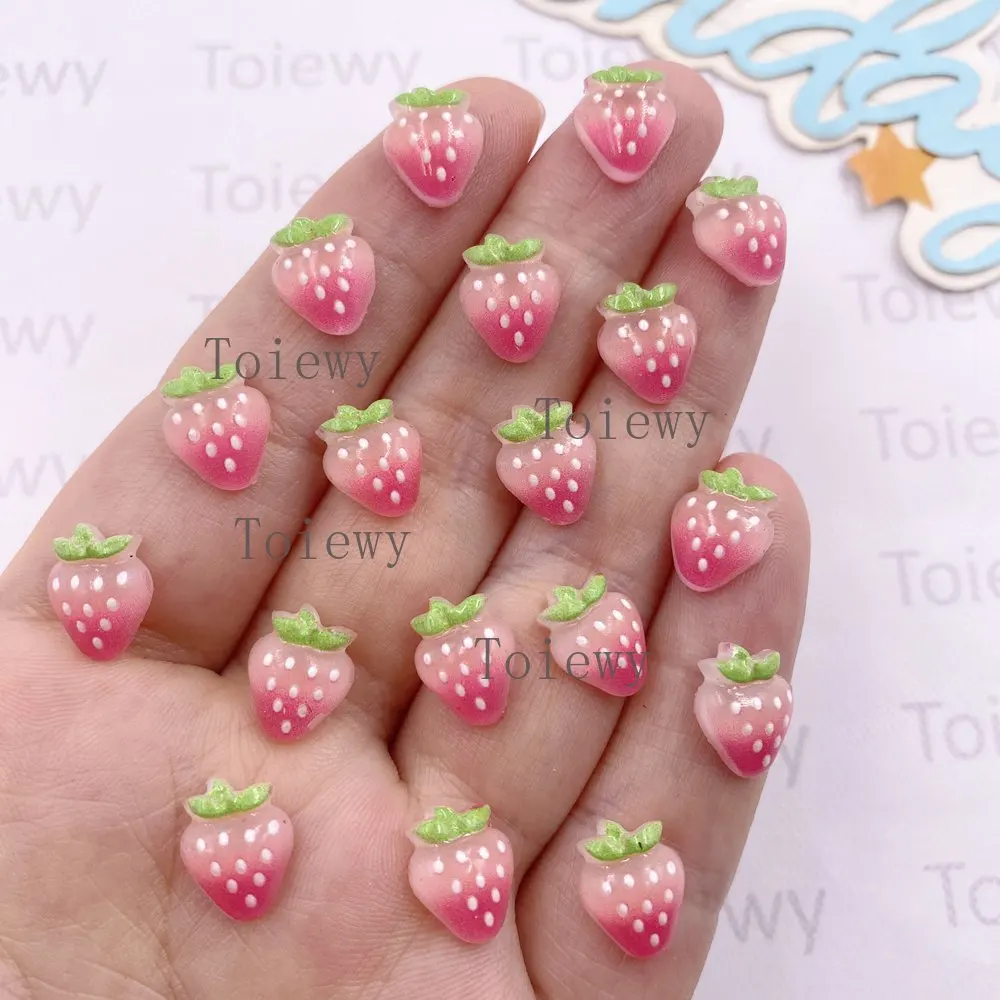 100pcs Resin Mini Colorful Pink Strawberry Art Nail Flat back Rhinestone Applique DIY Scrapbook Earring Decor Accessories Crafts