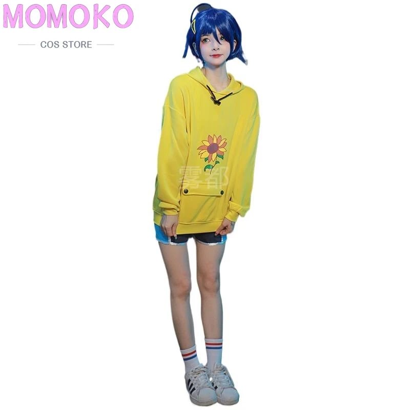 Anime Wonder Egg Priority Ohto Ai Cosplay Costumes Hoodie Yellow Sunflower Pullover Sweatshirt Shorts Wig Hairpin Suit