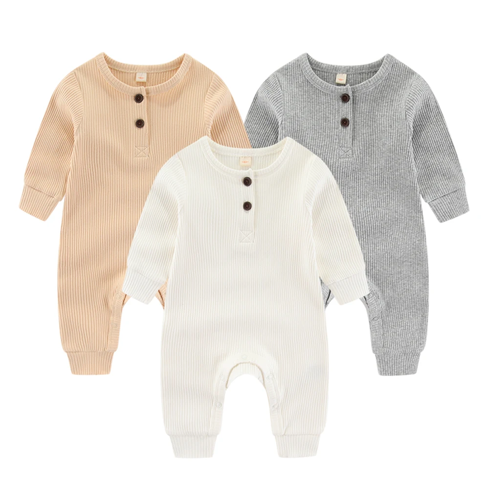 3-Piece Solid Color Baby Unisex Jumpsuits Long Sleeve Newborn Boy Girl Rompers 0-24 Month Infant Clothes