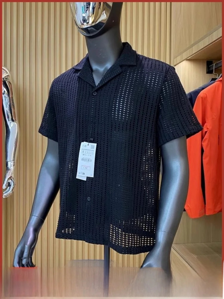 

Faionable Cuban Collar Knitted ort Sve Men's irt Breathable Loose Fit Summer Wear Casual Versatile Sli Top