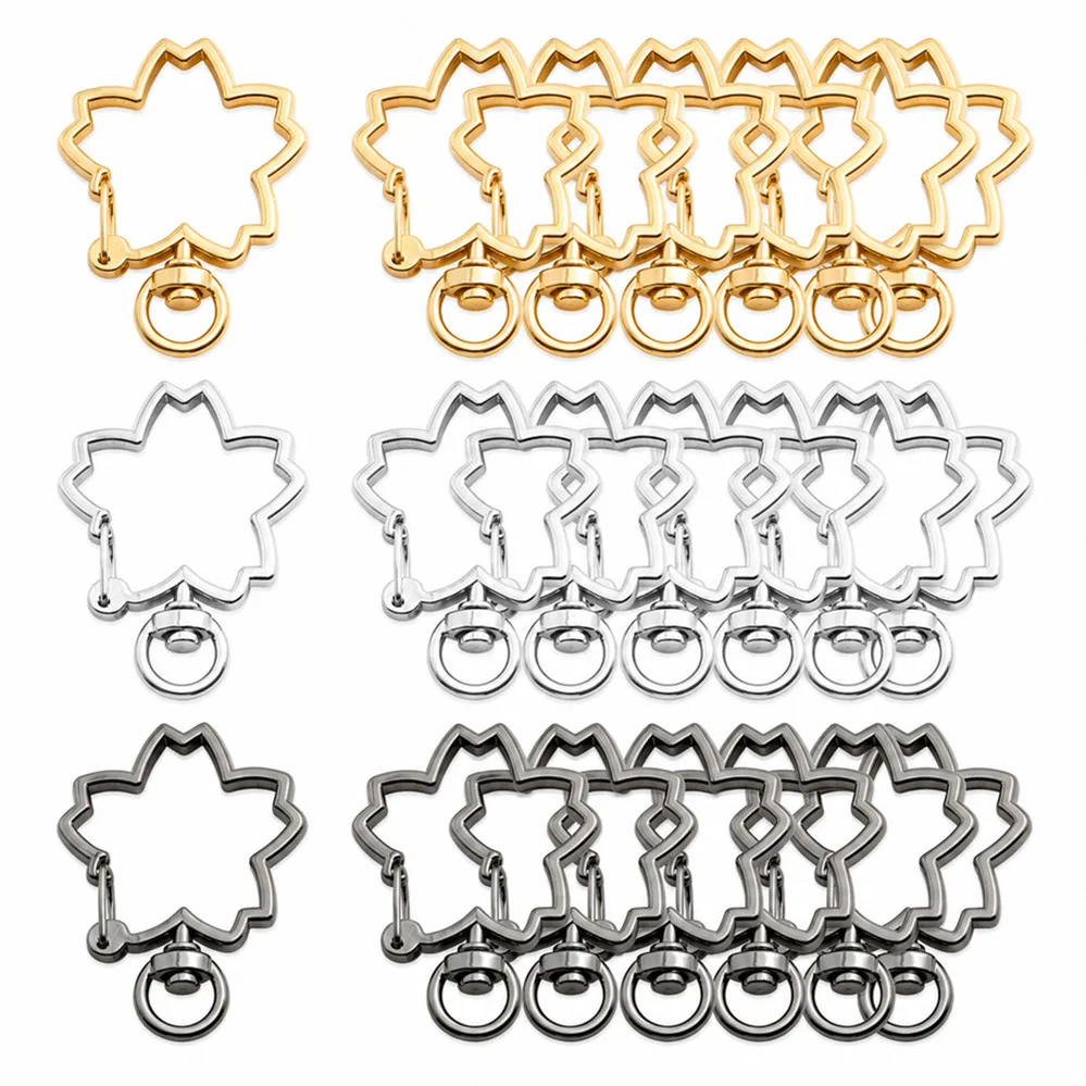 5/100pcs Metal Flower Shape Keychain Clasp Swivel Snap Key Chain Bulk Blossom Spring Snap Lobster Claw Hook for Keyring Craft