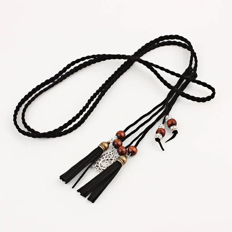 Fashion Chinese Braided Style Woven Tassel Belt Colorful Bohemia Style Female Dress Coat Thin Waist Belt Waist Rope Accessories