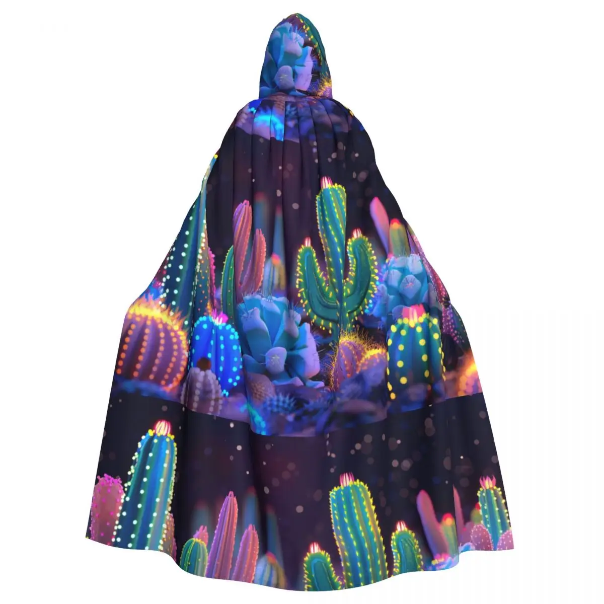 Adult Cloak Cape Hooded 3D Neon Cactus Medieval Costume Witch Wicca Vampire Elf Purim Carnival Party