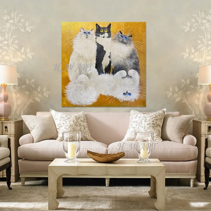 غرفة النوم الحديثة الديكور صورة غير المؤطرة الفني كبير الحجم القط الحيوان اللوحات الزيتية قماش مجردة تصميم الفن جدار