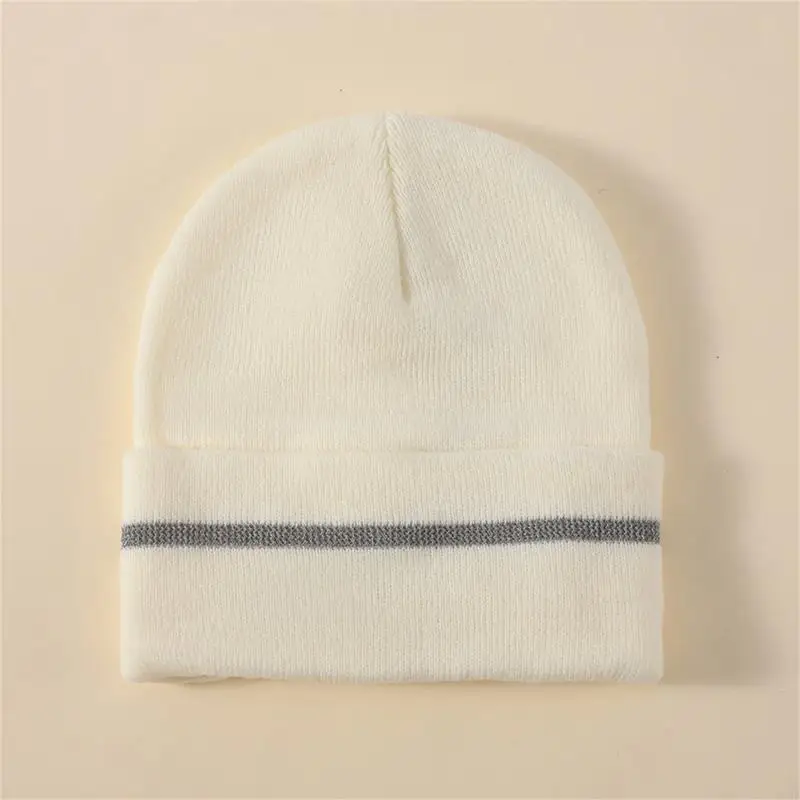 Bonnets tricotés en acrylique HXBA avec bord roulé réfléchissant pour sécurité chaleur d'hiver conception unisexe