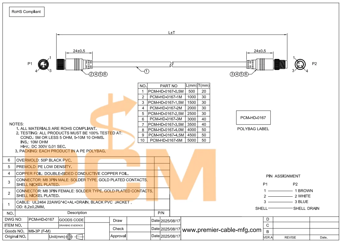M8 3-Pin A-Code Stecker-Buchse-Sensor-Verlängerungskabel IP67 Wasserdichtes Industrielles Näherungssensor-Verbindungskabel für die Automatisierung – Detail 3