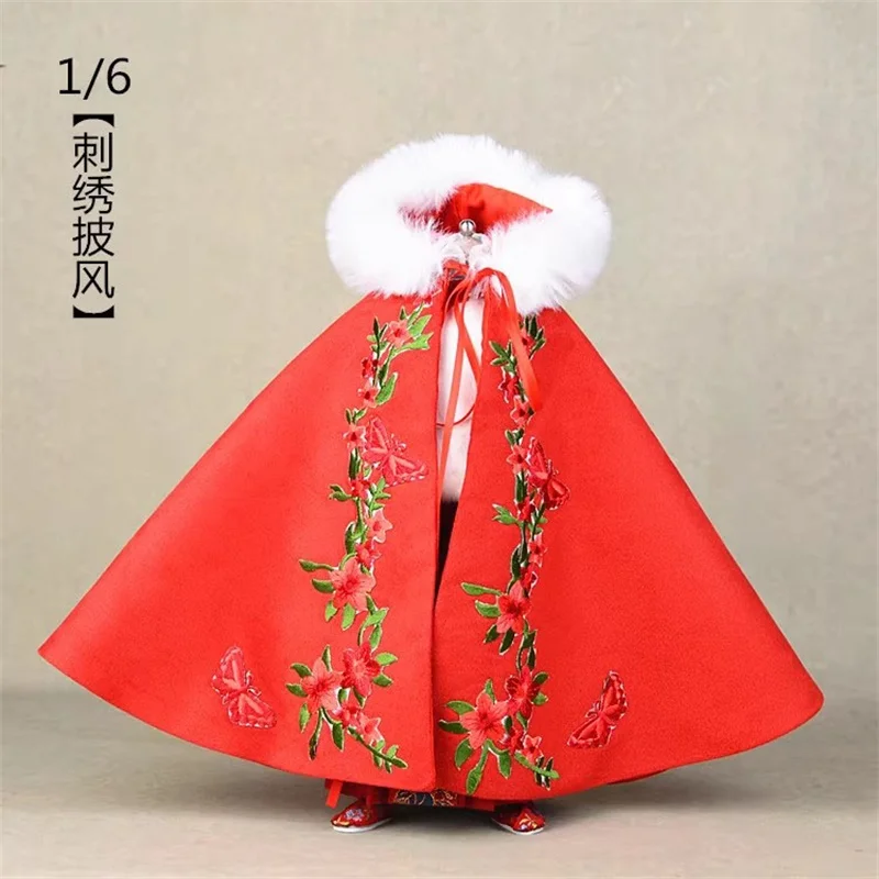 1/6 Female Soldier Fashion Ancient Costume Butterfly Embroidered Big Hat Hooded Cape Model Fit 12'' Action Figure Body In Stock