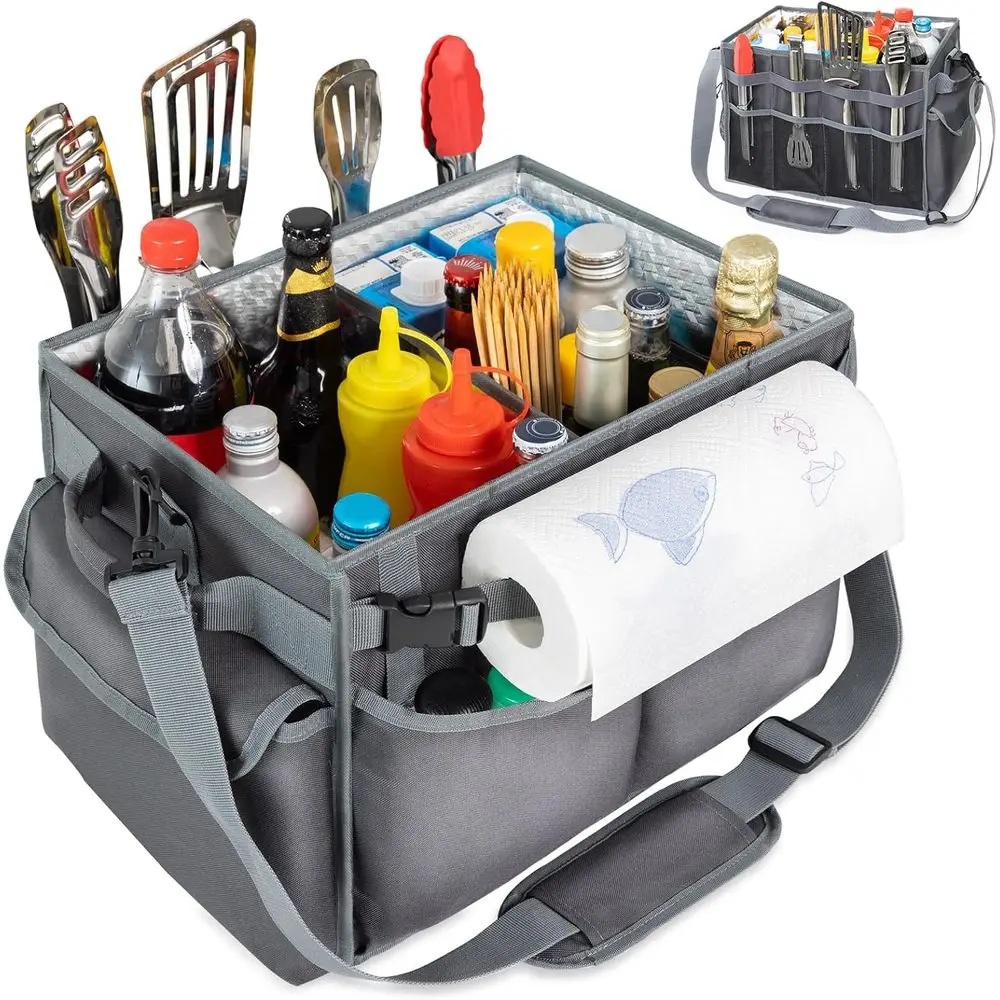 

Большой органайзер для гриля с держателем для полотенец – Складной органайзер для барбекю для кемпинга, пикников, автодомов, лодок – Наборы для гриля для мужчин – Gr