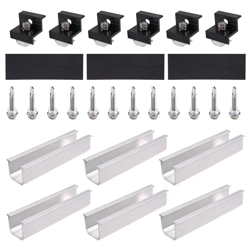 [NEWA08R】 60Pcs Solar Panel Bracket Aluminum PV Rail Fastening Module Trapezoidal Roof Mount Solar Rail End And And Middle