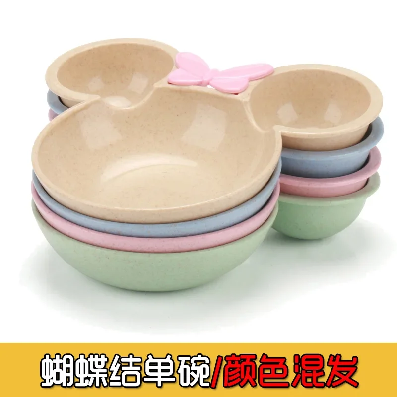 4 pçs disney mickey mouse bebê dividido placa de comida complementar para crianças pratos de jantar colher conjunto meninas louça talheres