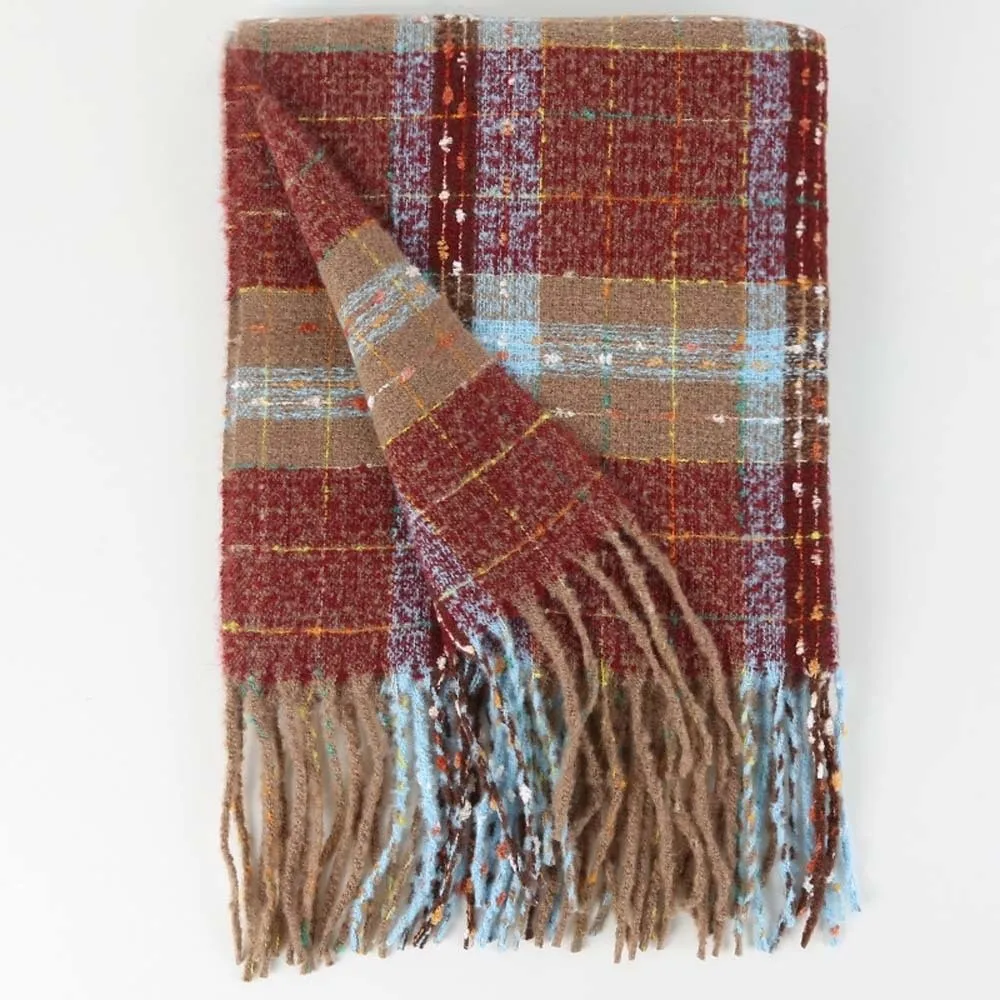 

Gifts Soft Plaid Knitted Scarf Classic Korean Style Long Tassel Neckscarf Polyester Cold-proof Women Thickened Scarf Christmas