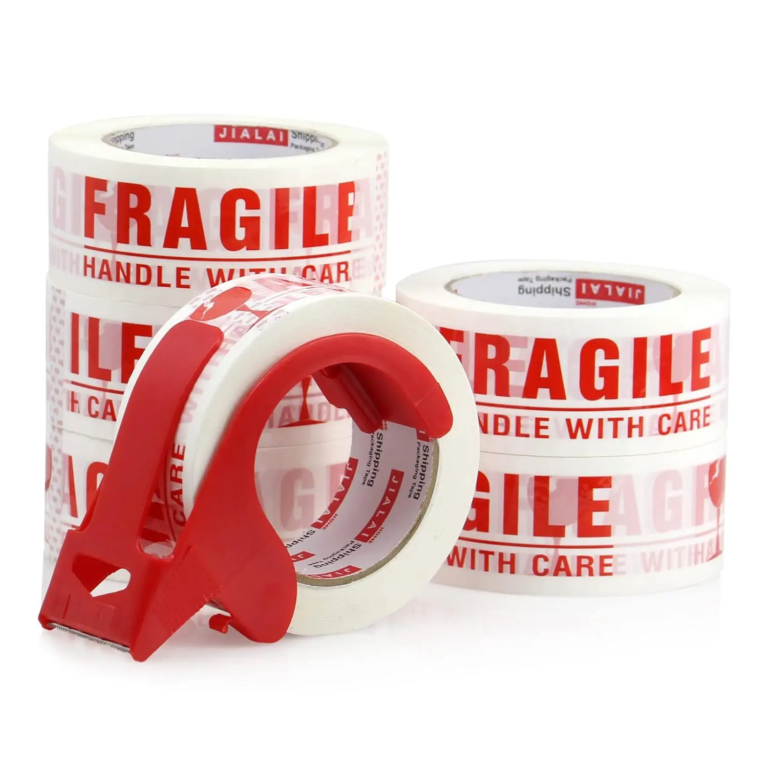 

Fragile Tape le with Care Packing Tape 6 Rolls, Heavy Duty Shipping Box Sealing Tape with Dispenser, 2 Inch x 330 Feet