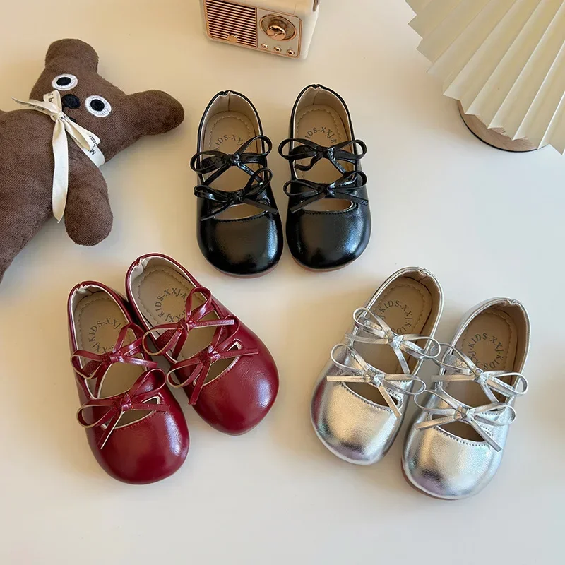 Children Leather Shoes for Girls 2024 Autumn New Fashion Korean Style Soft Bottom Ballet Dance Anti-slippery Elegant Chic Flats