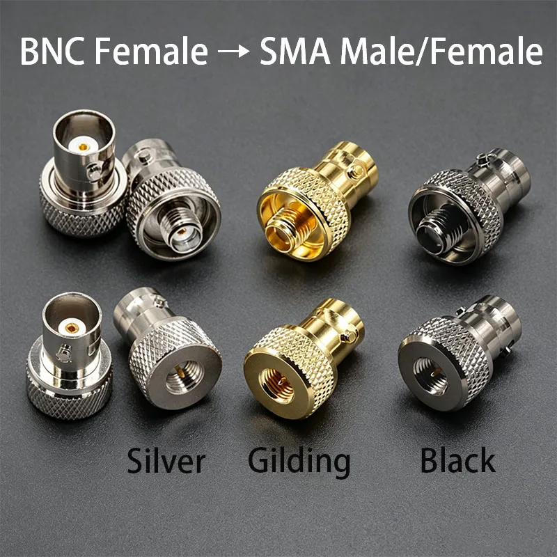 2PCS BNC Female to SMA Male/Female RF Adapter  Nickel/Gilding/Black Plated Coaxial Connector for Walkie Talkie Antenna