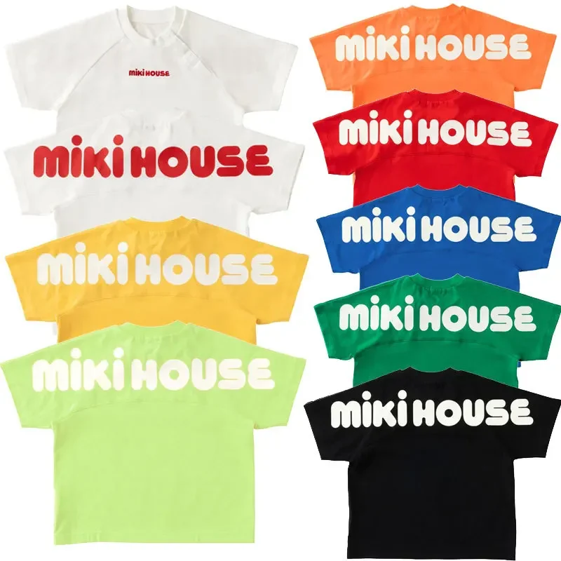 Children\'s T-Shirt 2022 Japanese Brand Design Girl Solid Color Simple Letter Multicolor Short-Sleeved Cotton Boy Fashion