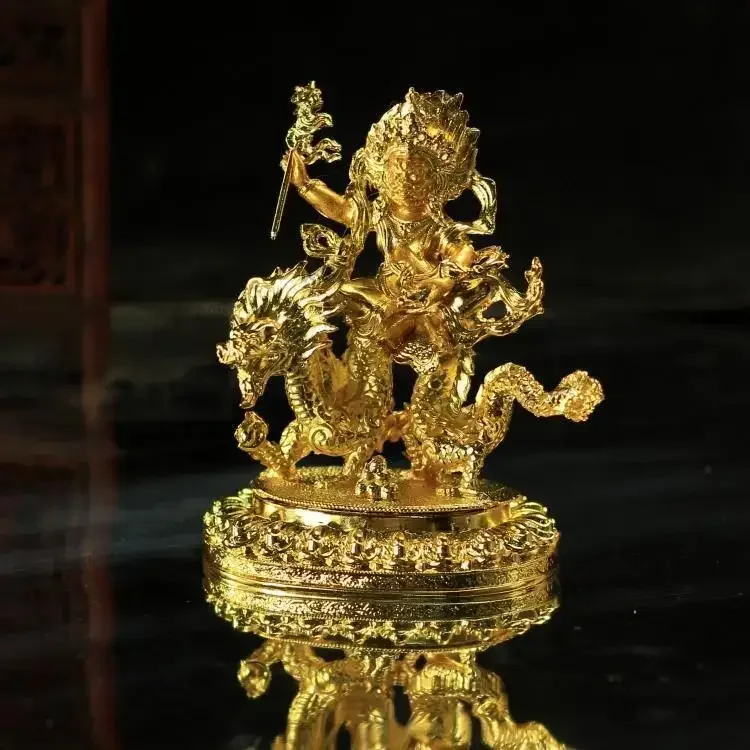 FG   Alloy Painted Sanbao Buddha Manju Four Arms Lotus White Green Tara Vajra Buddha Statue