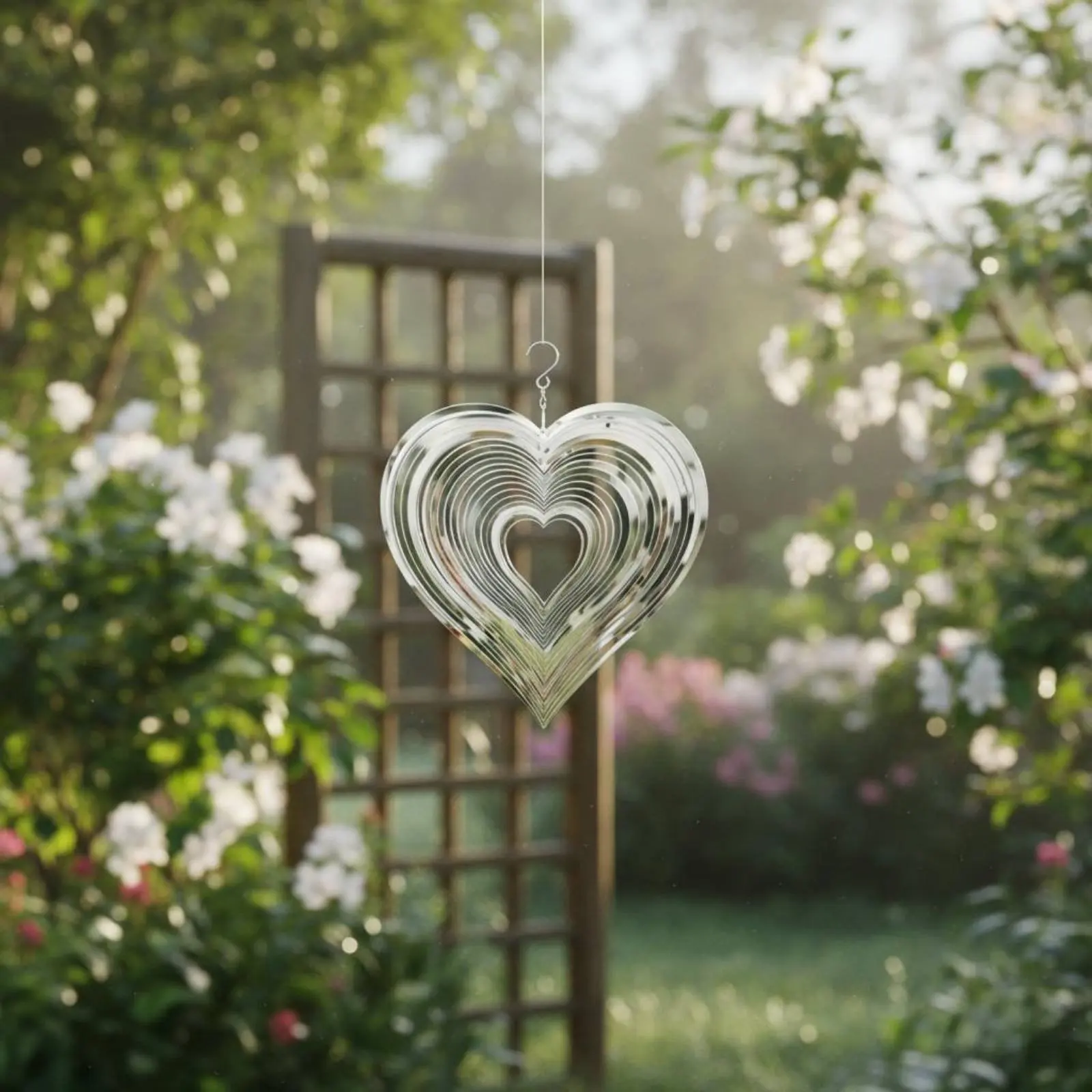 

Heart Wind Rotator 3D Rotating Heart Wind Chime Stainless Steel Rotator Weather Resistant Reflective Hanging Ornament for Garden