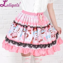 Sweet Pink Ruffles Lolita Skirts Short A-line Japanese Style Elastic Waist Skirt