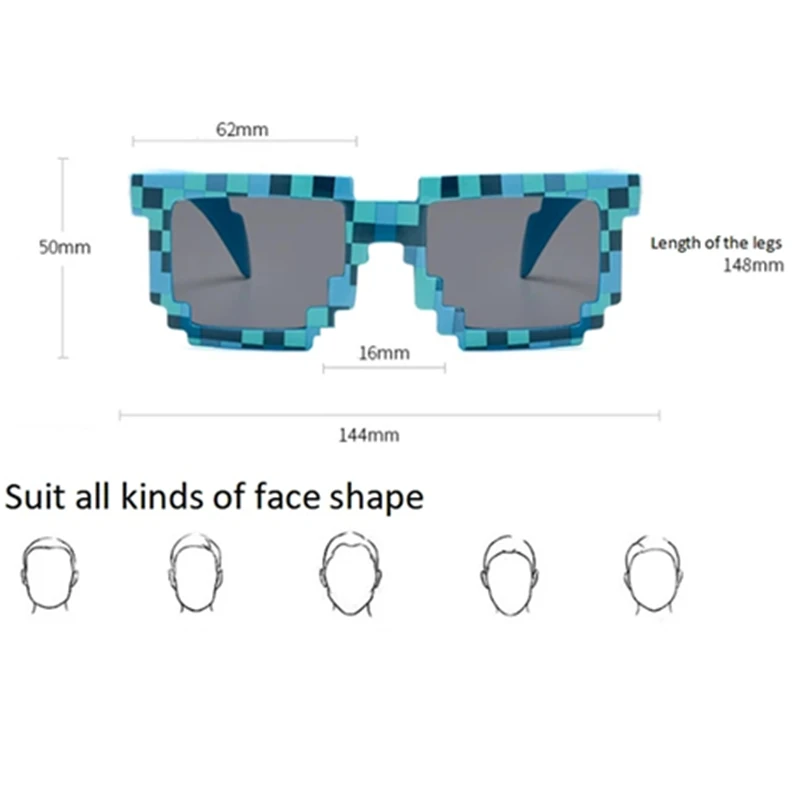EVA 케이스가 있는 사각형 안경, 패션 선글라스, 어린이 코스플레이, 액션 게임 장난감, 마인크래프트, 해변 장난감, 휴가 선물, 9 가지 색상