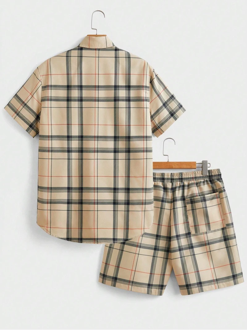 Conjunto de lapela de manga curta, conjunto de duas peças para homens