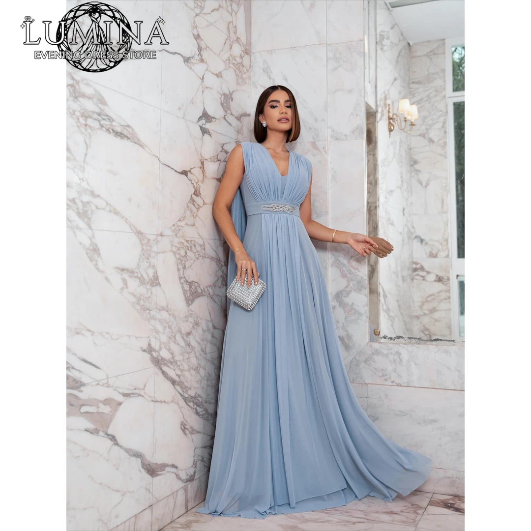 

Lumina Custom Made Elegant Dresses for Night Party Woman V-neck Chic Wedding Evening Dress Line A Luxury Designer Dresses Tulle