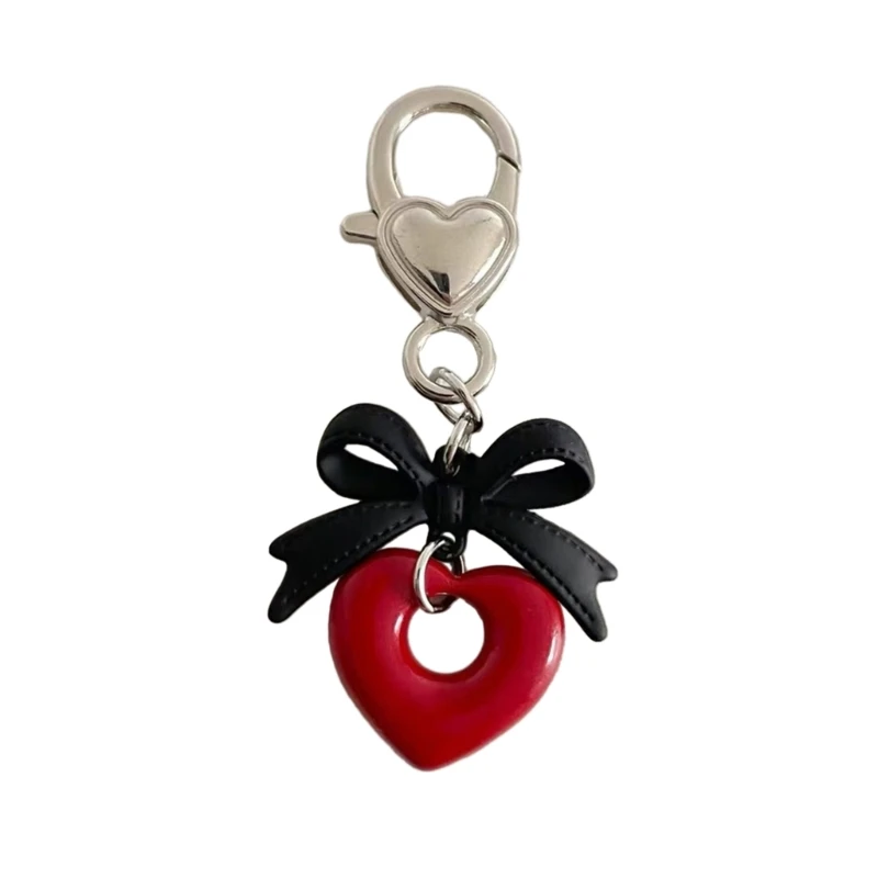 Multi functional Keychain Accessory Adorable Black Bowknot Heart Pendant Ornament Durable Keyrings Accessories Charm