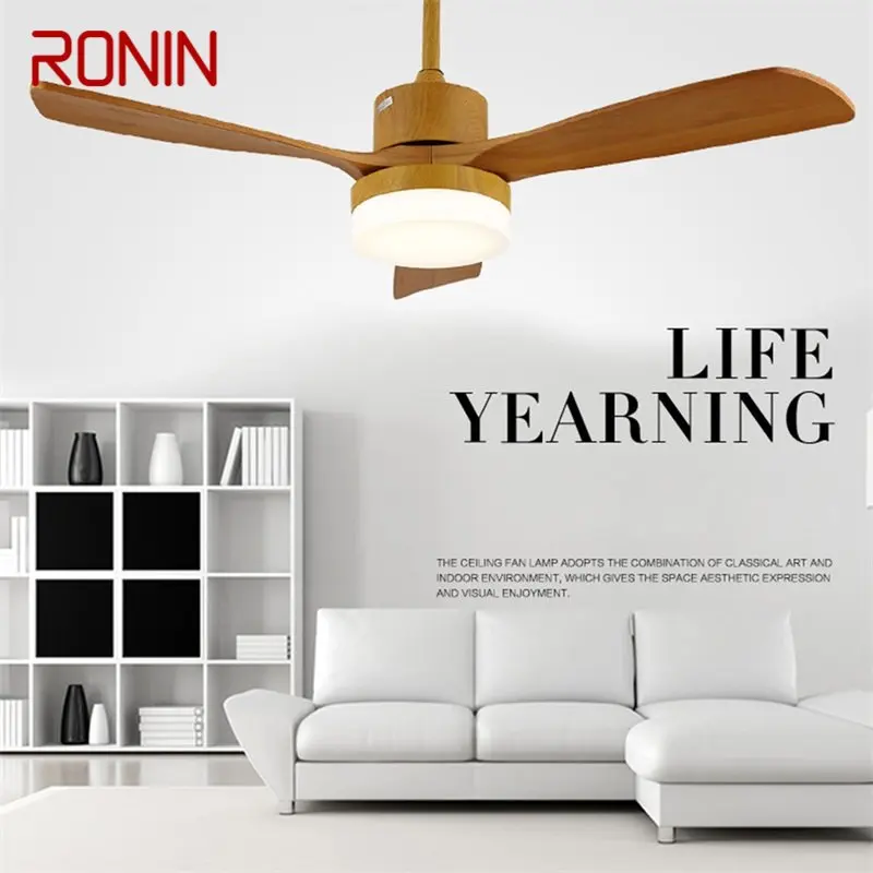 

RONIN Wood Ceiling Fan Lights Modern Simple LED Lamp with Remote Control for Home Living Dining Room