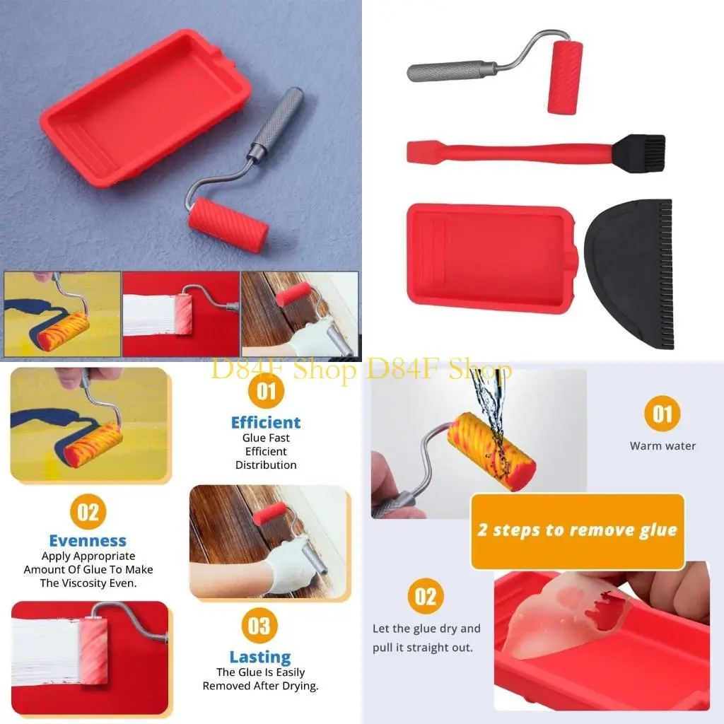 

D84F мини -силиконовая краска роликовые роликовые ролики набор для украшения маленький поднос с краскими роликами