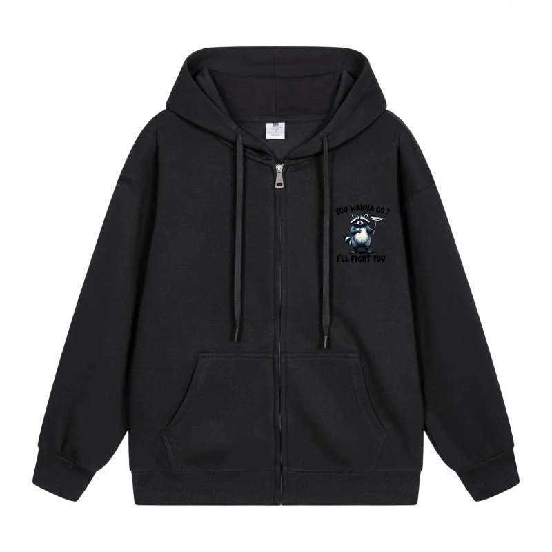 

Men's Zip-Up Hoodie Black Hoodie With Penguin Print 2025 New Style Casual Couples’ Style Casual and Loose