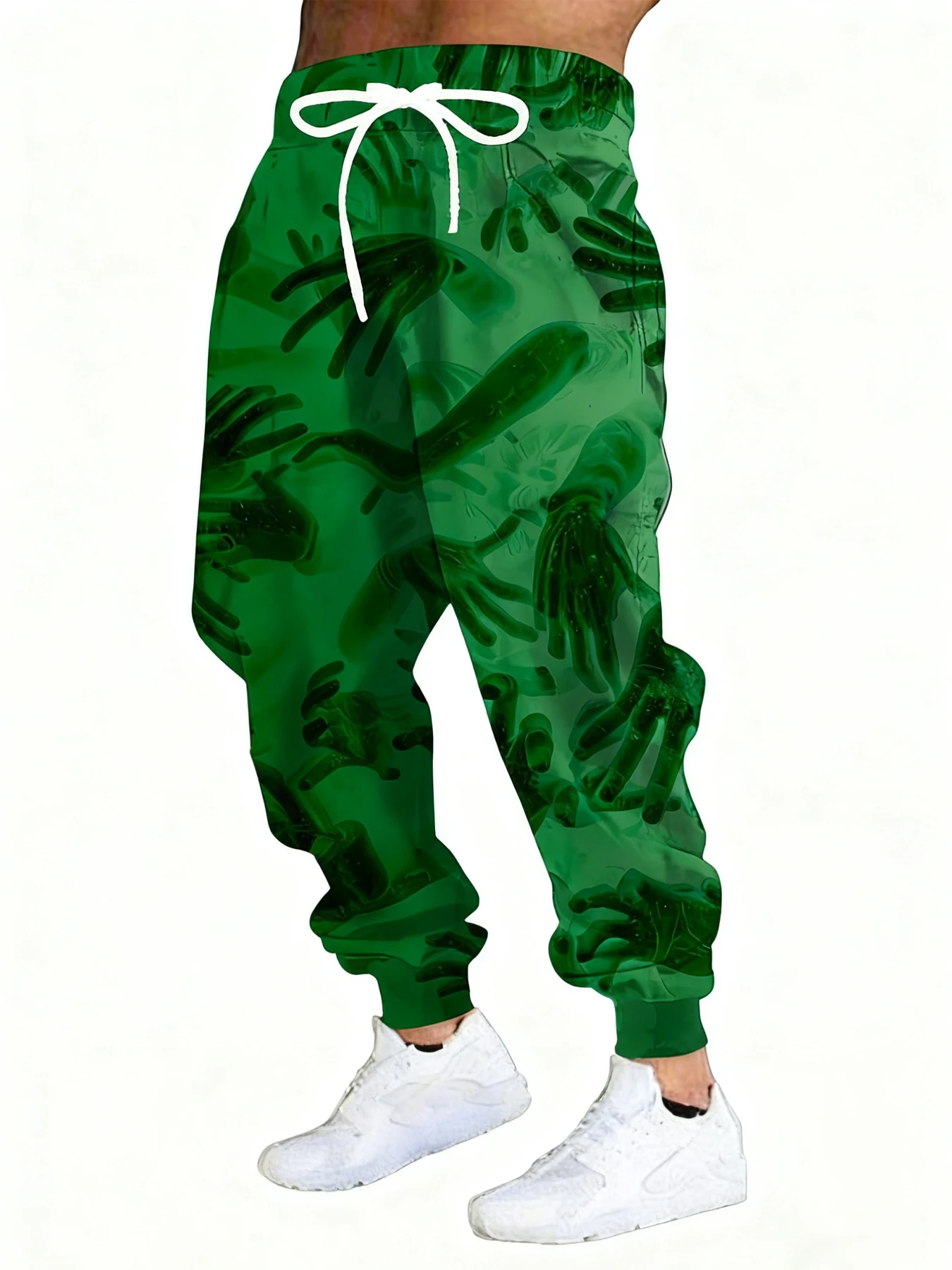 

New Men's 3D Palm Print Casual Pants Outdoor Breathable Athletic Pants Stylish Drawstring Streetwear Trousers Mens Cuffed Pants