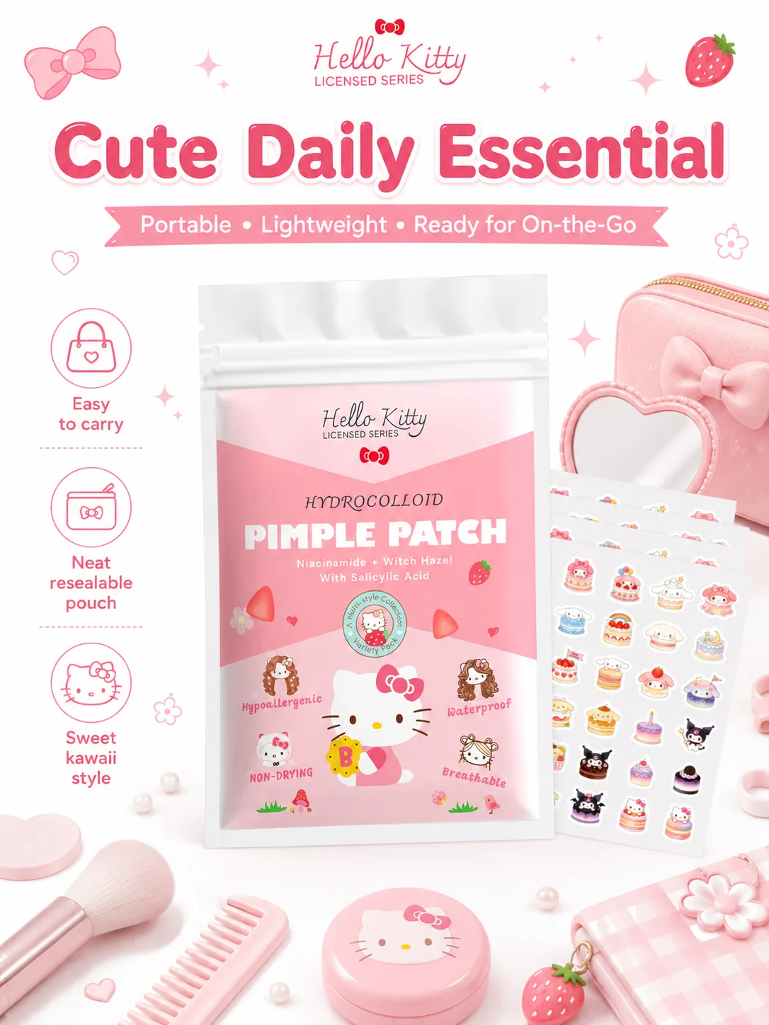 Sanrio Acne Pimple Patches, Hydrocolloid Spot Cover Stickers, Cute Face Care Patches for Daily Use