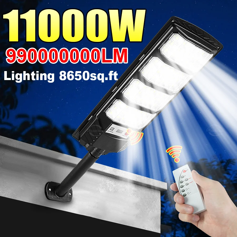

990000000LM 11000 Вт солнечный светодиодный уличный светильник с датчиком движения, водонепроницаемый солнечный свет для сада, улицы, патио, супер яркий настенный светильник
