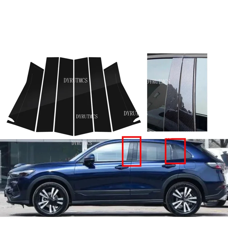 

6PCS Car Exterior Glossy Black Trim Pillar Posts Fit For Honda HR-V 2023Accessories Window Decal Door Sticker Cover Decoration