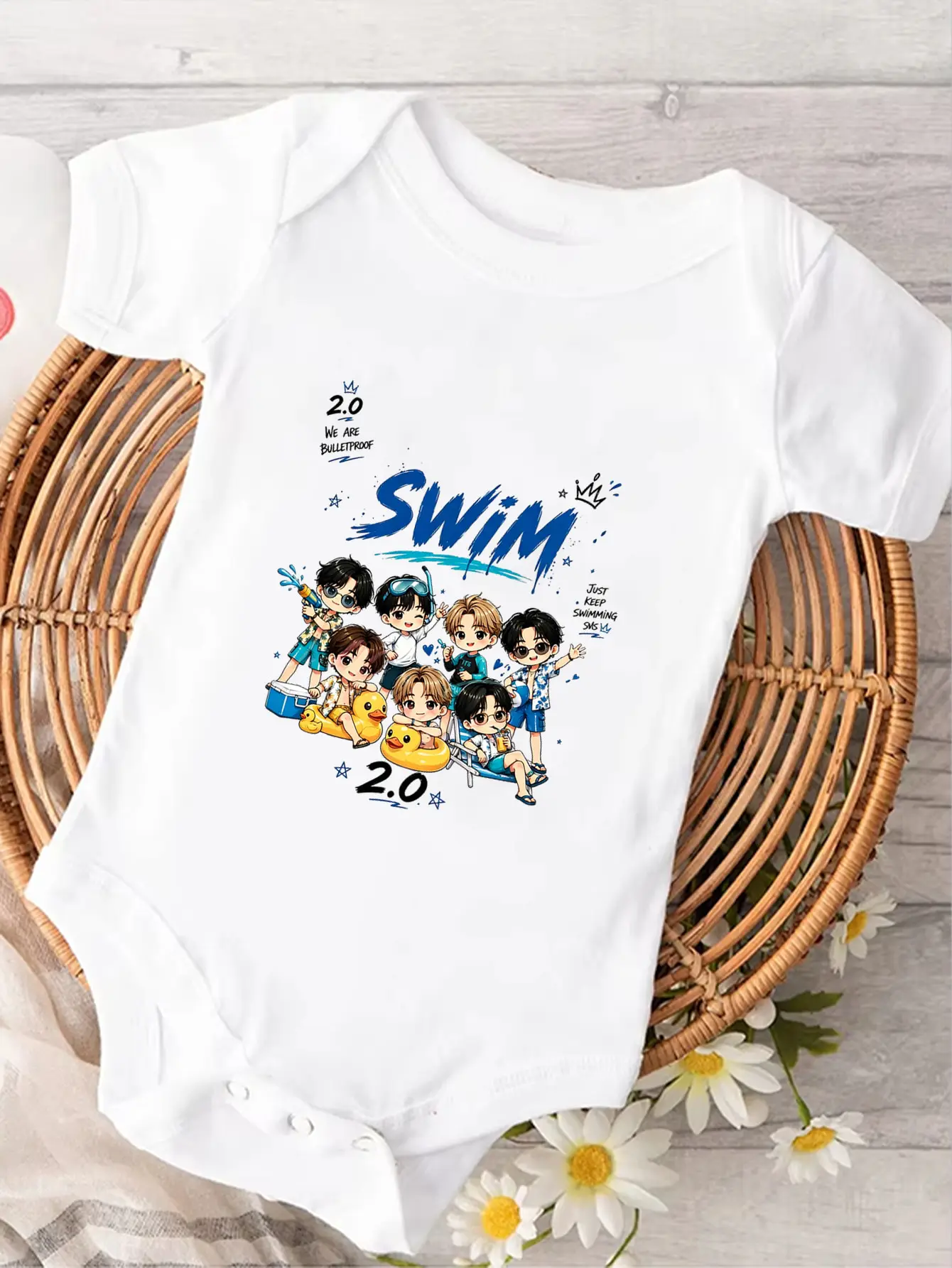 Swim Album Kpop Arirang 2.0 World Tour 2026 Baby Crawling Suit Round Neck Short Sleeve Bodysuit Summer Outdoor Clothes Baby Gift