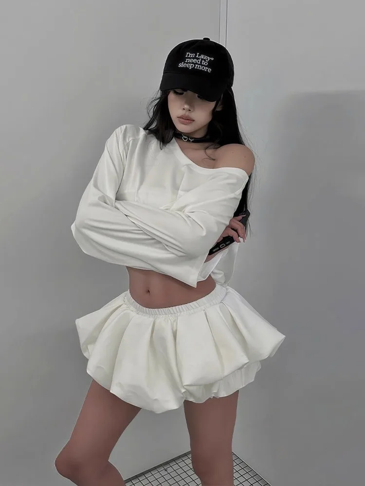 2025 Harajuku Fashion Design Casual Suits Women Casual Y2k Tops +  A-line Mini Shorts Skirt Low Waist Spicy Girls Streetwear Set
