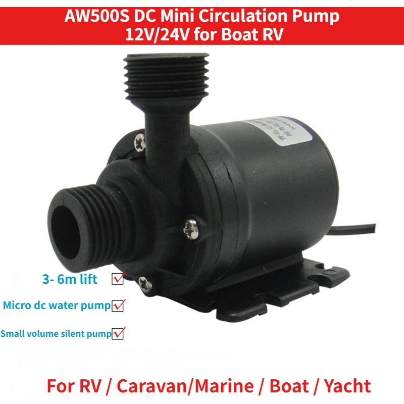

AW500S DC Mini Water Pump 12V 24V - Small Circulation Pump for Marine Boat RV Caravan Yacht