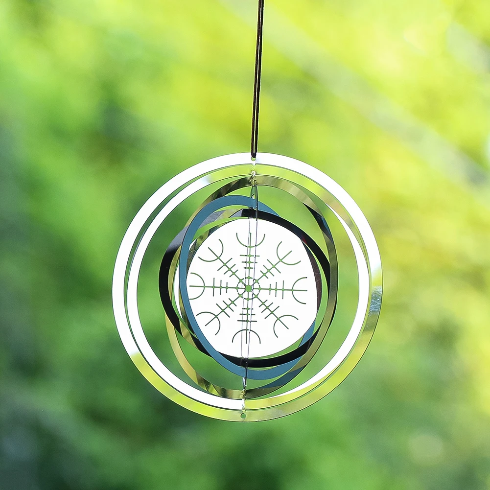 Nordic Viking Rune Symbol Wind Spinner 3D Whirligigs Norse Mythology Amulet Hanging Wind Chimes Catcher Garden Yard Art Decor