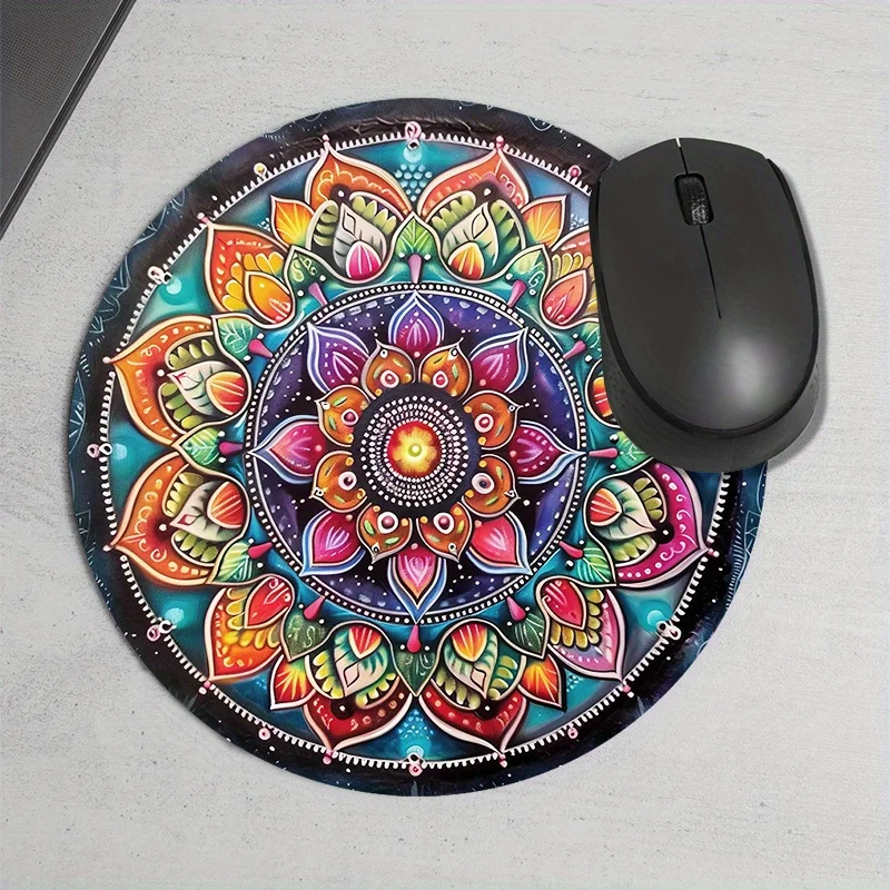 Round Mouse Pad Colorful Mandala Rubber Computer Desk Mat Durable Non-Slip Table Mat for Office Use Mouse Carpet Desk Protector