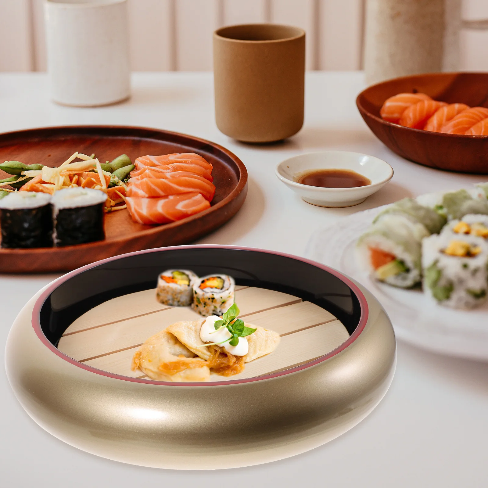 

2Pcs Salmon Sashimi Plate Japanese Style Rounded Corner Sushi Serving Tray Food Dish Sushi Holder Wooden Board Practical Food