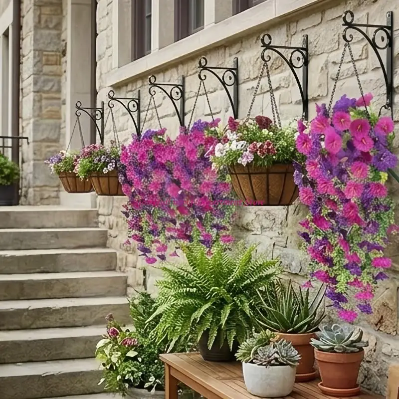 Faux Hanging Petunia Flowers, 6 Piece Hanging for Porch Baskets Fence Lines Wedding Backdrop Display and Shop Display Daily