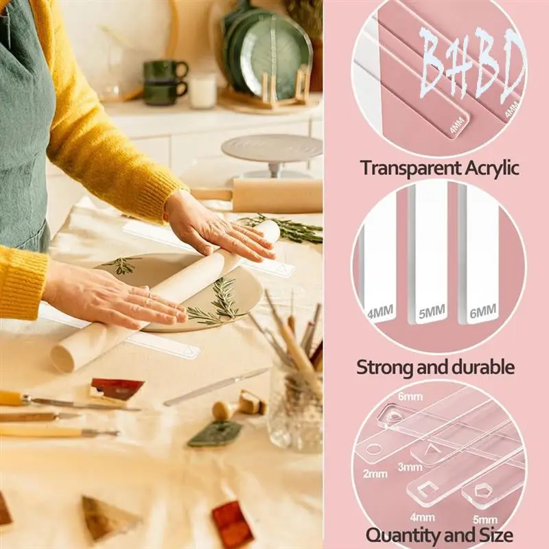 BHBD-5 Pairs Clay Rolling Pin Guides For Dough Thickness 2/3/4/5/6Mm Polymer Clay Thickness Ruler Clay Roller Tools