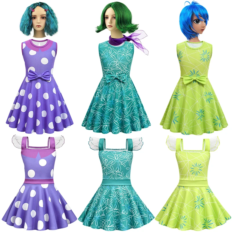 

Fantasia Girl Inside Disgust Envy Joy Out Floral Dress Carnival Children's Halloween Cosplay Birthday Party Masquerade Costumes