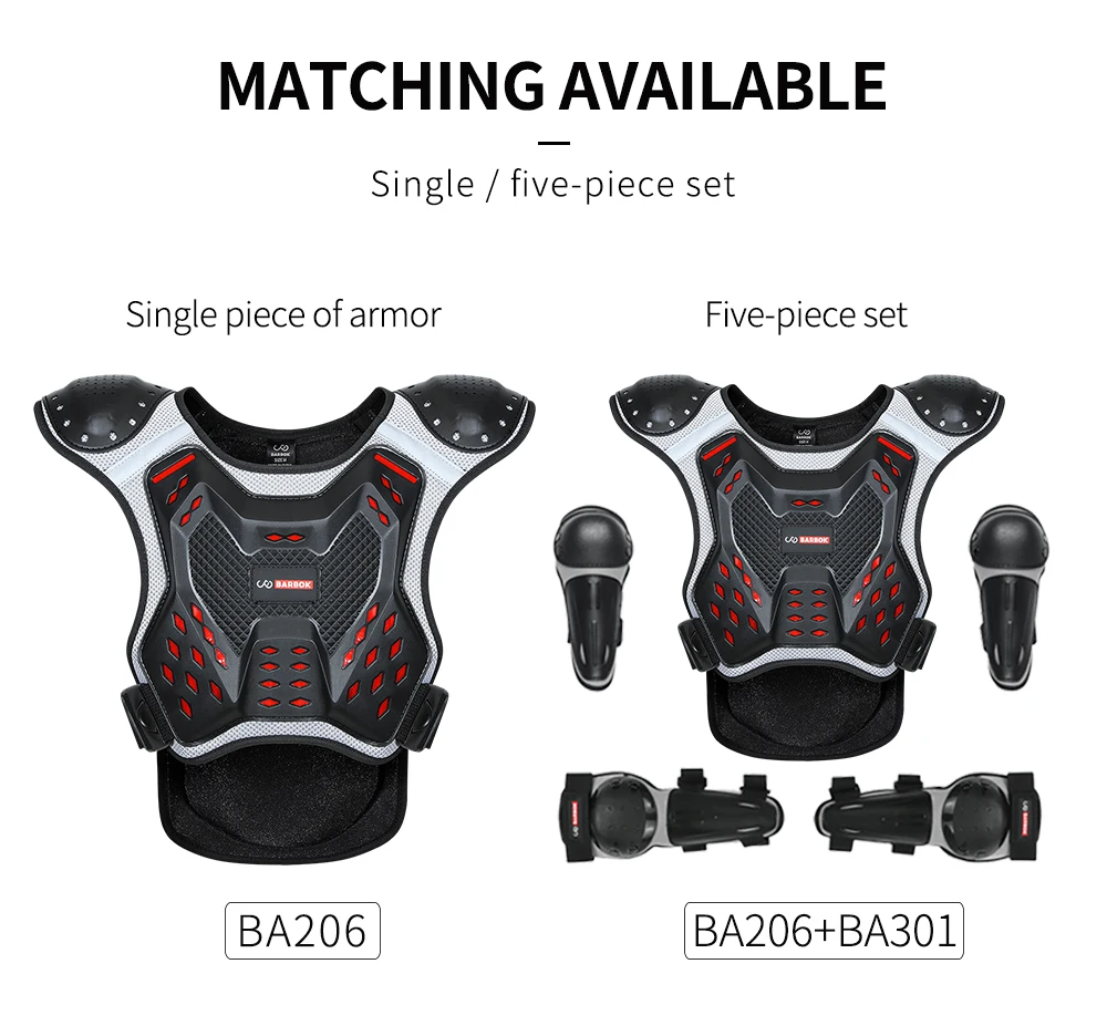 BARBOK Child Body Protector Motorcycle Waistcoat Armor Kids Motocross ATV Dirt Bike Chest Spine Knee Elbow Pad